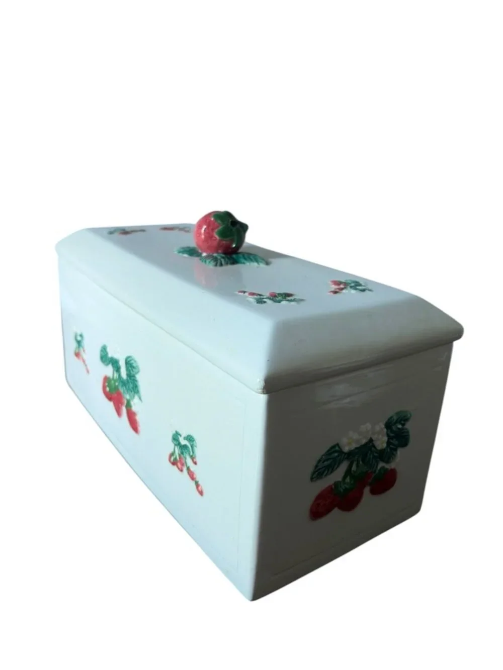 strawberry vintage ceramic bread box cottage core hand painted Country kitchen
